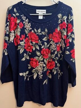Cathy Daniels Navy Acrylic Sweater with Silver Stud Accents